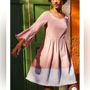 Anthropologie Holding Horses Dress 8 Pink White Raw Hem Fit & Flare Lilibet